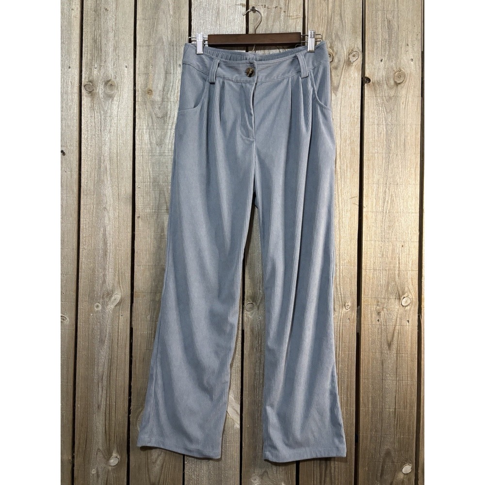 Halara Ribbed Lounge Pants Gray/Blue Elastic Waist Wide Leg Women's S 28‎ Inseam